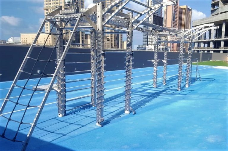 Detailed view of IVE CLOCK outdoor fitness equipment in Jumeirah, Dubai, UAE