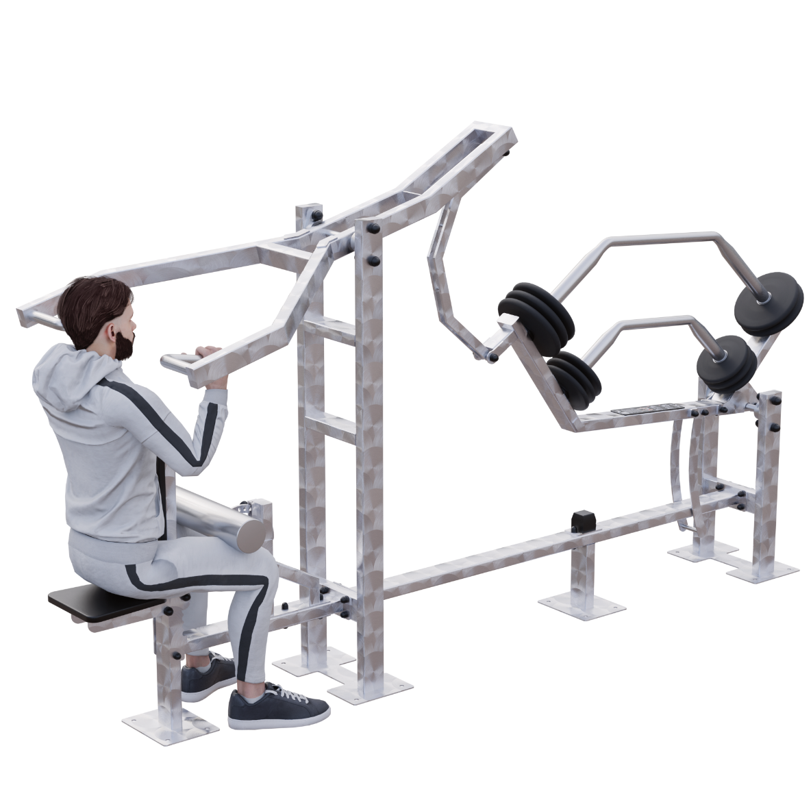 End position: bar pulled down toward the upper chest with elbows drawn downward