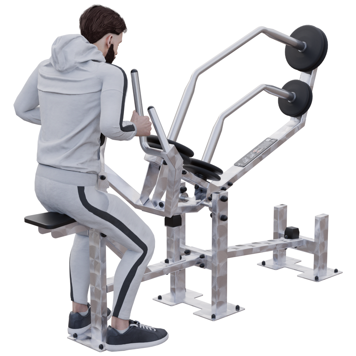 End position: handles pulled toward the torso with elbows drawn back