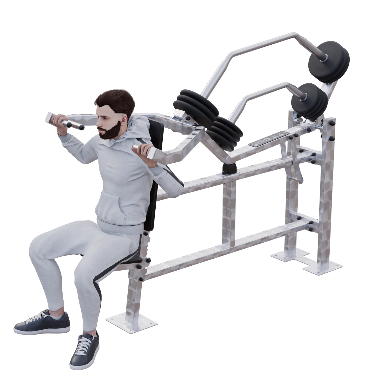 Start position: seated securely with handles at shoulder level