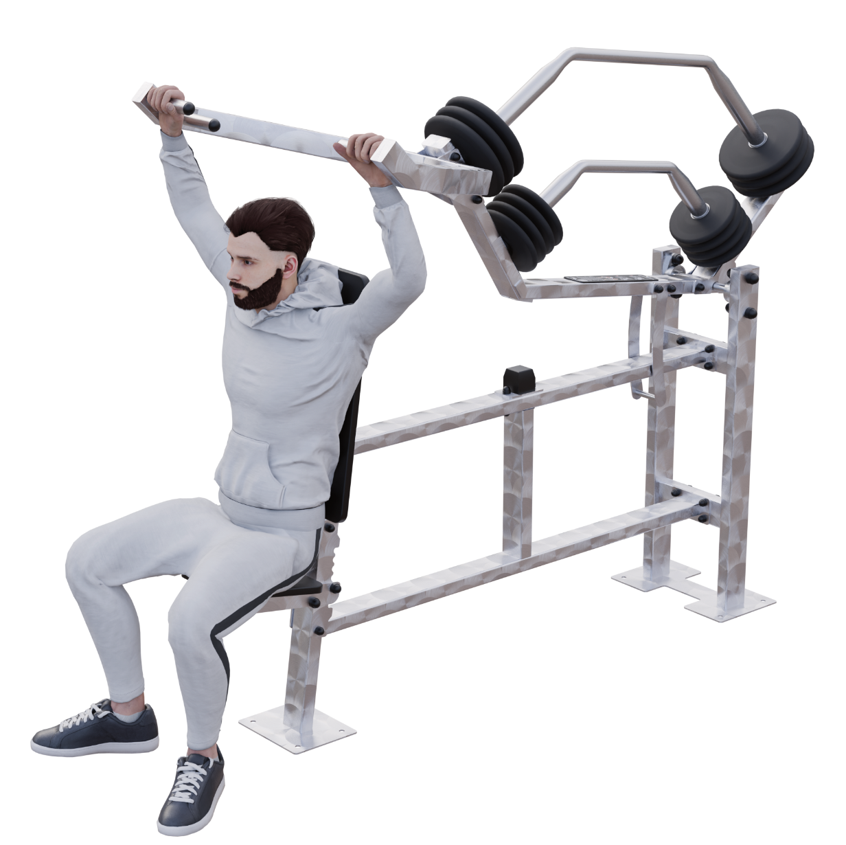 End position: arms extended overhead in a controlled position