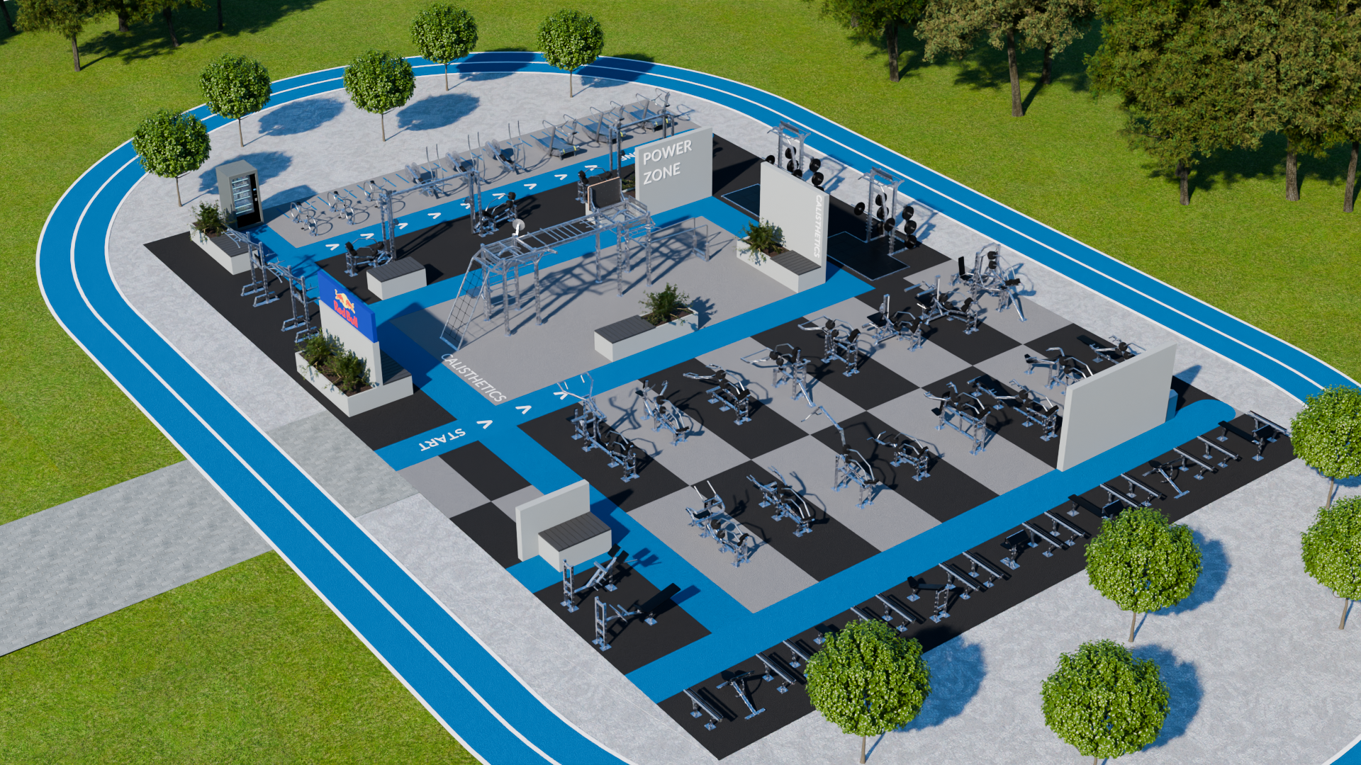 Propozycja realizacji RED BULL Outdoor Gym — koncepcja 03